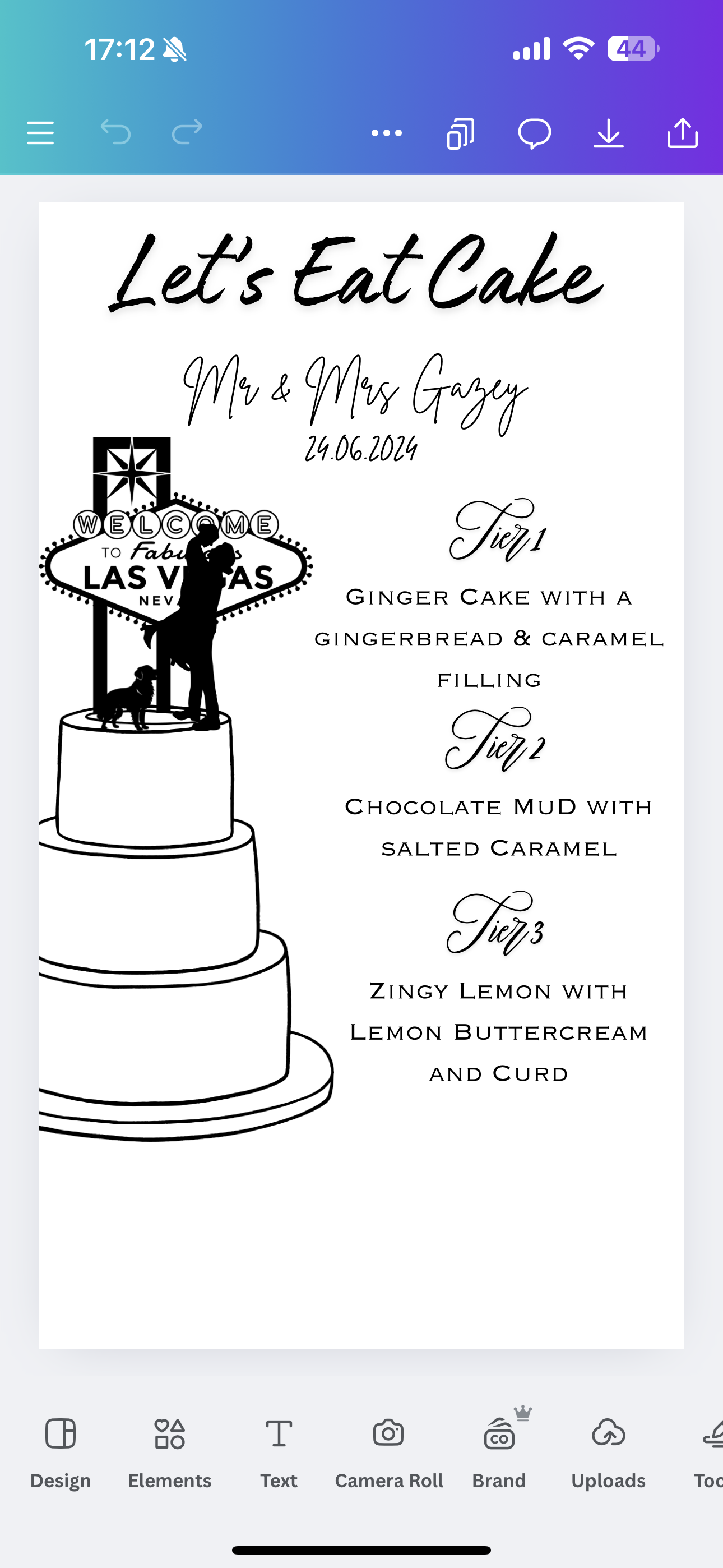 Personalised Wedding Cake Flavour Menu – Digital Download